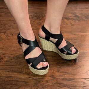 Michael Kors black leather espadrilles sandals - like new!